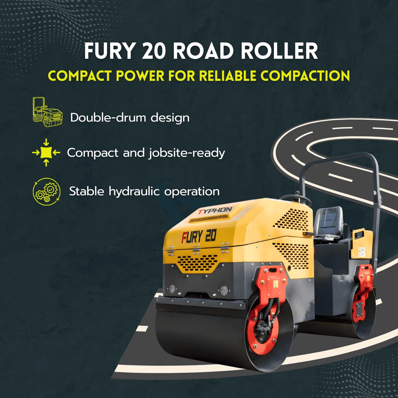 TYPHON FURY 20 Mini Road Roller 2Ton Hydraulic Oil Vibratory B&S 23hp USA engine