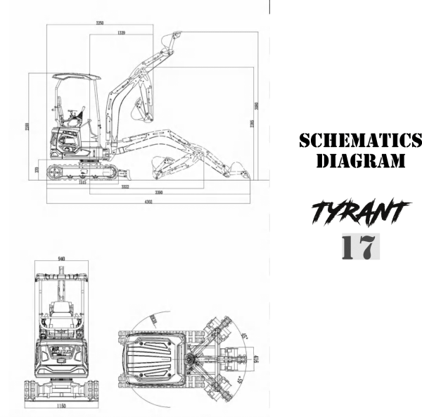 3800lbs TYRANT 17 Diesel Mini Excavator Kubota D902 Engine Side Swing w 12 attachments