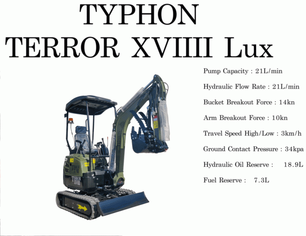 2025 4000 lb Typhon Terror XVIII Mini Excavator Rubber Track with Kubota Diesel Engine USA