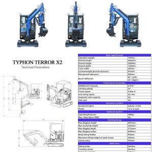 TYPHON TERROR X2 Mini Excavator 2.7 Ton EPA Diesel Kubota V1505