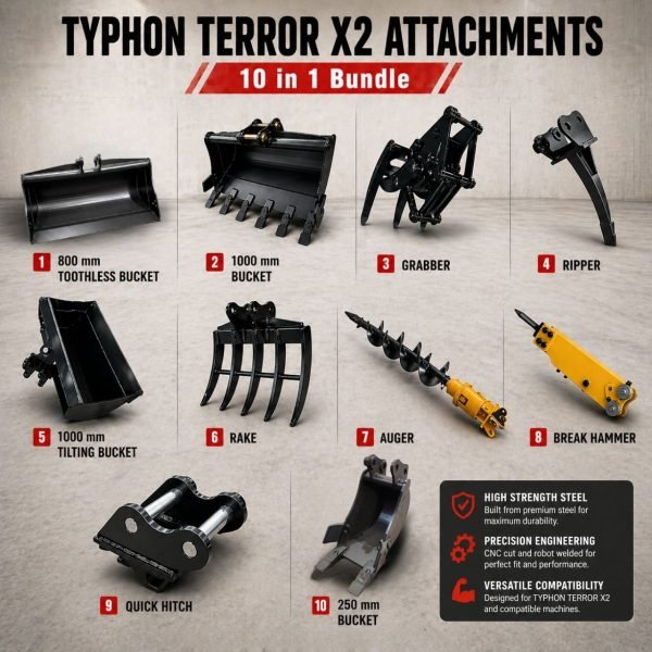 Ultimate 10 in 1 Attachment for TYPHON TERROR X2 Pro & X2 Max Mini Excavator