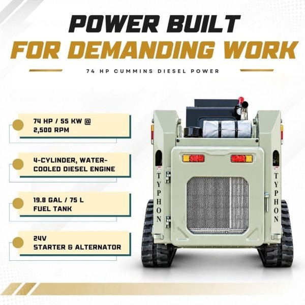 TYPHON STOMP 65 PROPACT Series - 9,000 lbs 74 HP Skid Steer Loader, Cummins 4-Cylinder Diesel USA Engine, High-Flow Hydraulics & AC/Heater Cab