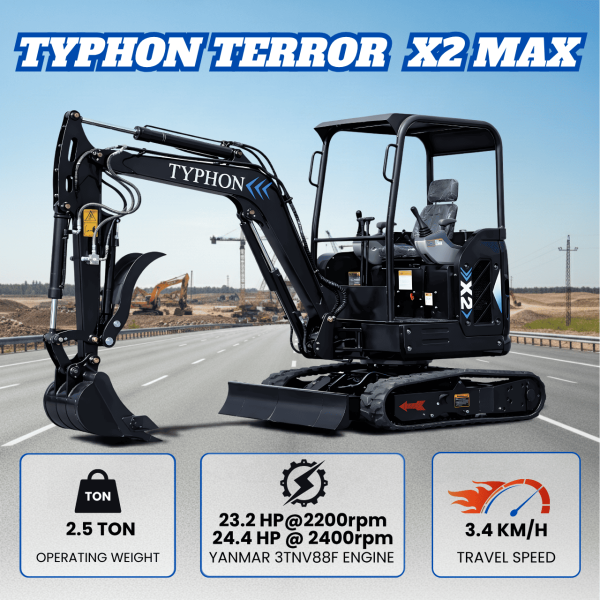 TYPHON TERROR X2 Max Canopy Mini Excavator Powerful 2.5 Ton Compact Machine with Yanmar Engine Advanced Hydraulic System