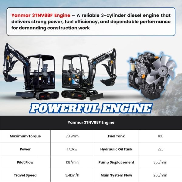 TYPHON TERROR X2 Max Canopy Mini Excavator Powerful 2.5 Ton Compact Machine with Yanmar Engine Advanced Hydraulic System