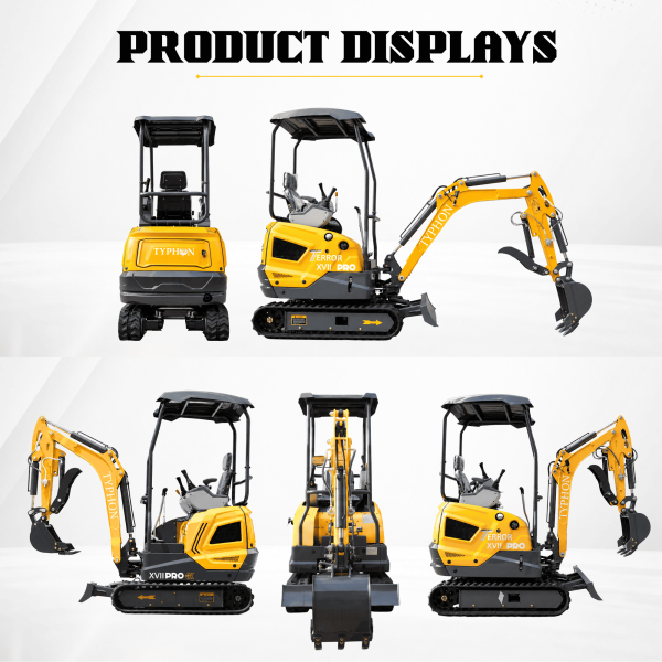 TYPHON TERROR XVII PRO 3800 lb Mini Excavator, Kubota D902 Diesel, Hydraulic Thumb, Pilot Controls, 14kN Dig Force