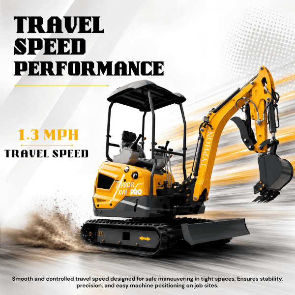 TYPHON TERROR XVII PRO 3800 lb Mini Excavator, Kubota D902 Diesel, Hydraulic Thumb, Pilot Controls, 14kN Dig Force