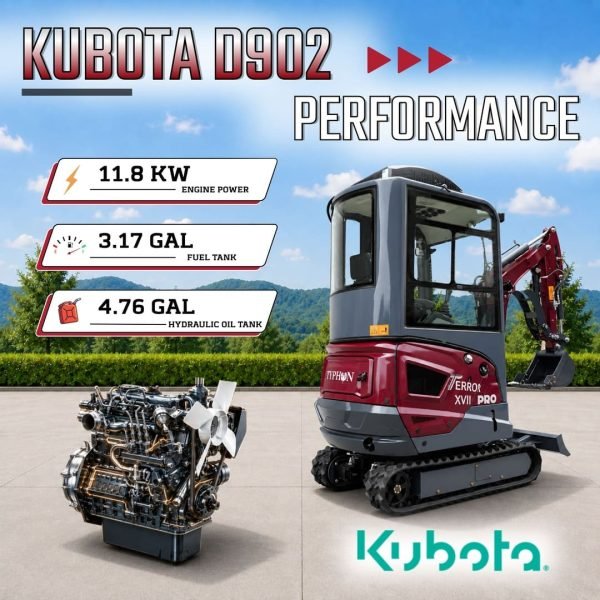TYPHON TERROR XVII PRO Prestige Edition 4000 lb Enclosed Mini Excavator with Kubota Power & Advanced Hydraulics