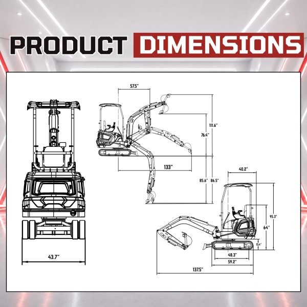 TYPHON TERROR XVII PRO 3800 lbs Mini Excavator Kubota Diesel, Hydraulic Thumb, Dozer Blade & Boom Swing