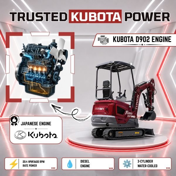 TYPHON TERROR XVII PRO 3800 lbs Mini Excavator Kubota Diesel, Hydraulic Thumb, Dozer Blade & Boom Swing