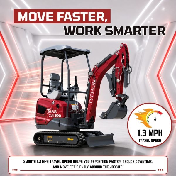 TYPHON TERROR XVII PRO 3800 lbs Mini Excavator Kubota Diesel, Hydraulic Thumb, Dozer Blade & Boom Swing