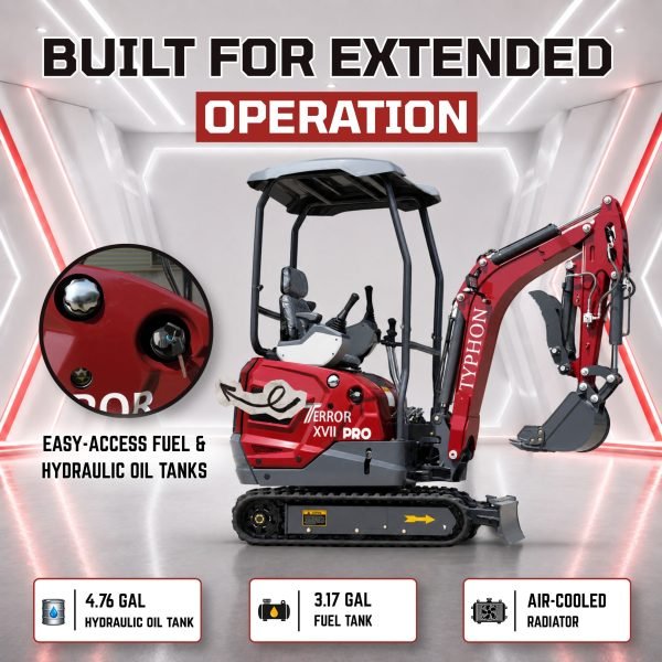 TYPHON TERROR XVII PRO 3800 lbs Mini Excavator Kubota Diesel, Hydraulic Thumb, Dozer Blade & Boom Swing