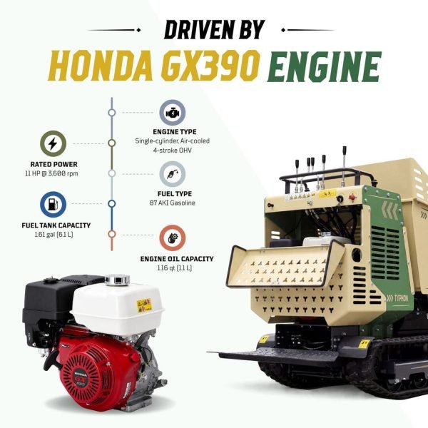 TYPHON ThunderDump Lift KONSTRUCTZ Series Tracked Dumper, 2,205 lb Load Capacity Honda GX390 11HP Gas Engine,