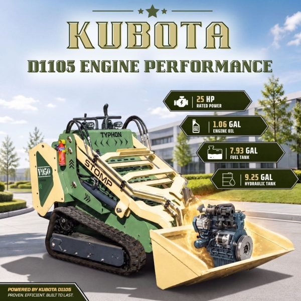 Typhon Stomp V950 Mini Skid Steer Track Loader - Konstructz Series 1.5 Ton 25HP Kubota D1105 Engine