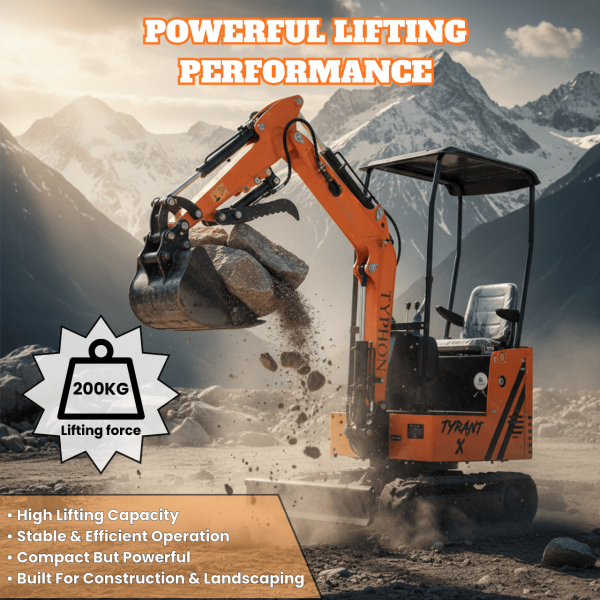 Typhon Tyrant X 1 Ton Mini Excavator with 13.5HP Briggs & Stratton Engine, Hydraulic Oil Cooler & Thumb Clip
